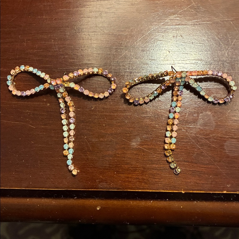 Anthropologie Pastel Gem Bow Earrings